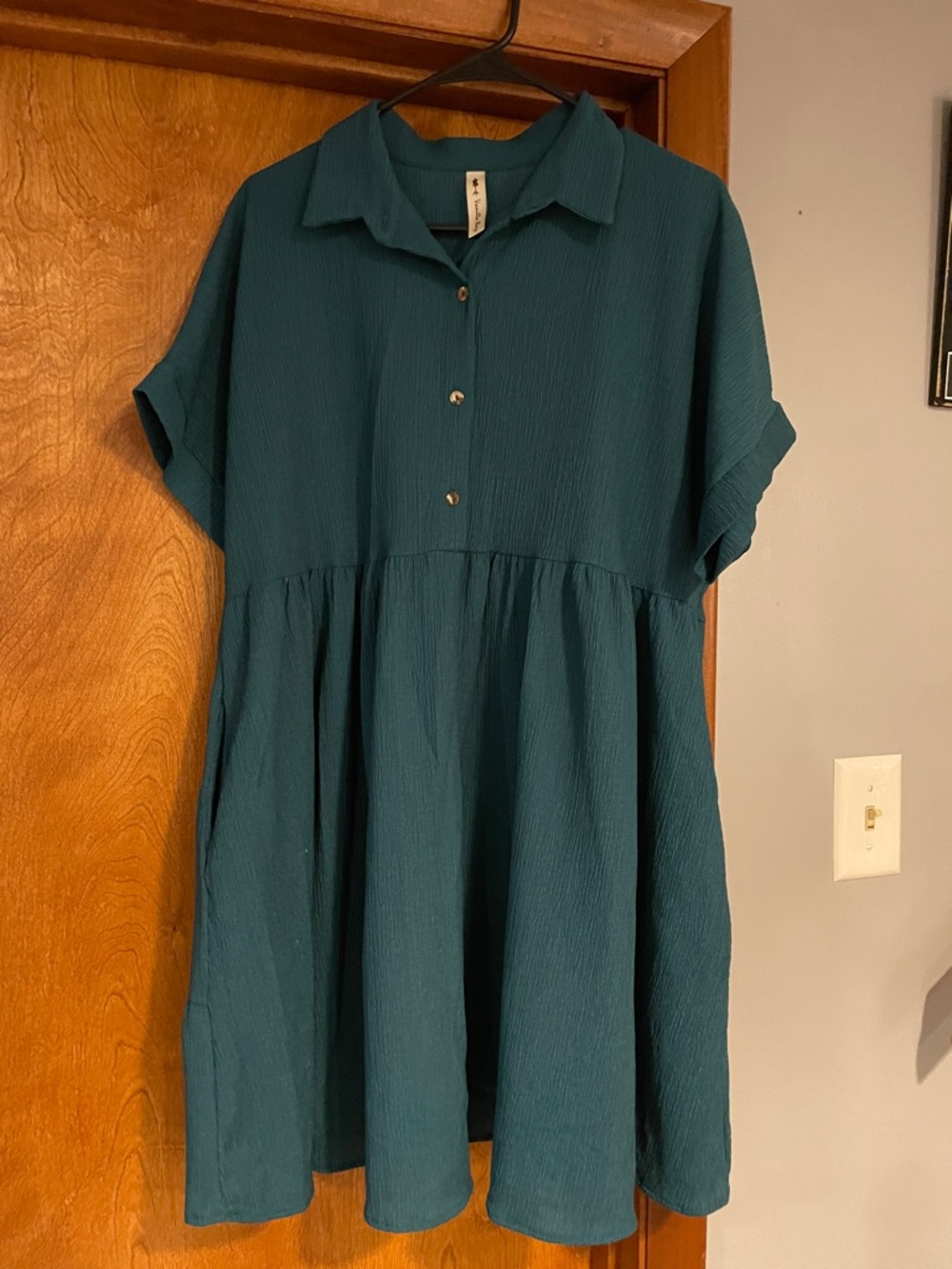 Teal Button-Front Babydoll Maternity Dress